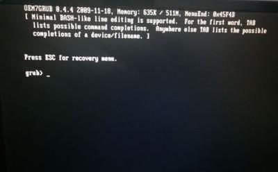 教大家系统重装重新启动后出现oem7grub 0.4.4 20091118