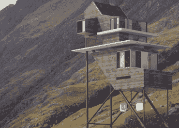 BenoitChalland的幻想之家栖息在苏格兰高地的高跷上