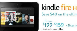 亚马逊限时交易显示KindleFireHD售价159美元