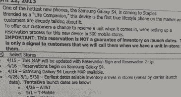 泄露的文件显示GalaxyS4将于4月26日登陆ATT随后是T-Mobile和Verizon